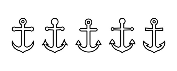 Set of line marine anchor vector icons. Black nautical linear anchor. Vector 10 Eps. - obrazy, fototapety, plakaty