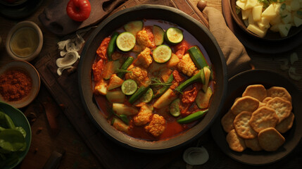 A plate of Indonesian lontong sayur, rice cakes served with a flavorful vegetable curry