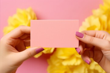 Mockup of female hands holding a blank magazine design template on a vibrant yellow background