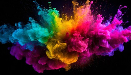 abstract colorful neon ink explosion on black background