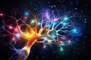 Obraz premium Synaptic connections, neural circuits: information processing interconnected neurons communication pathways. Dynamic network architecture, plasticity, functional connectivity mesmerizing brain realm