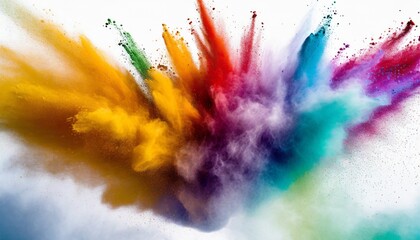 multi color powder explosion on white background color dust splash cloud on white background launched colorful particles on background