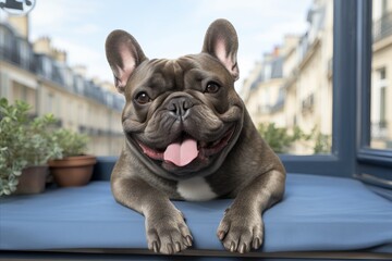 Cute puppy on coffee table in modern apartment living room   website header and creative banner