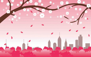 Spring cherry blossom petal background beautiful oriental Cherry blossom background card with frame Background illustration of beautiful pink sakaura