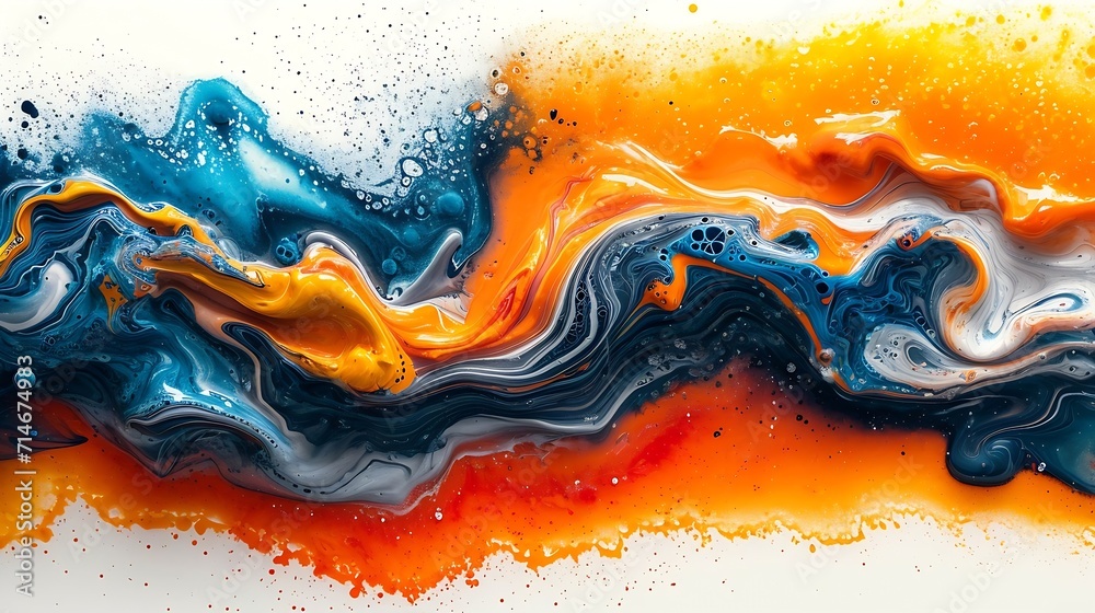 Poster beautiful abstraction of liquid paints in slow blending flow mixing together gently : generative ai
