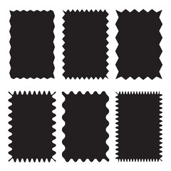 Wiggly undalute square badge. Rectangle shape frame with zigzag edge. Rectangular jagged curved box element. Geometric zig zag wavy stickers. Torn shape pieces set.