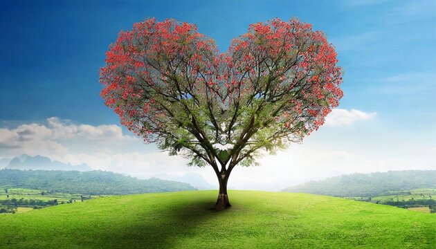 tree in the shape of heart valentines day background