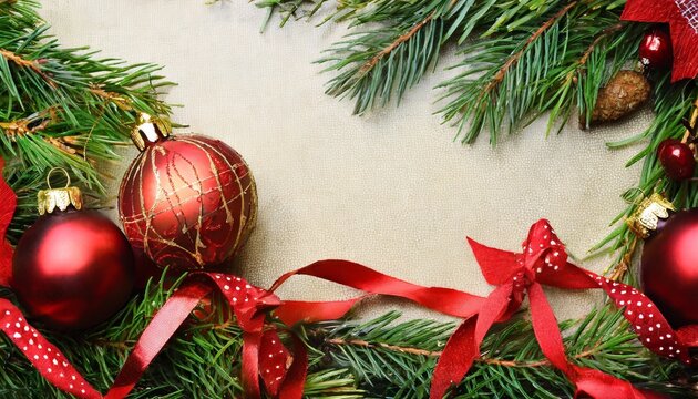 christmas background with a red ornament and ribbon