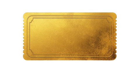 blank golden ticket, top view, isolated, PNG