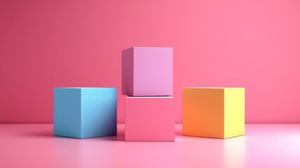 Awarding podium made of three 3d pastel square shapes of different sized against blank pink background for copy space : Generative AI