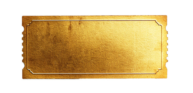 blank golden ticket, top view, isolated, PNG