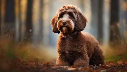 cheerful brown cocker spaniel in the forest suitable for cover or background