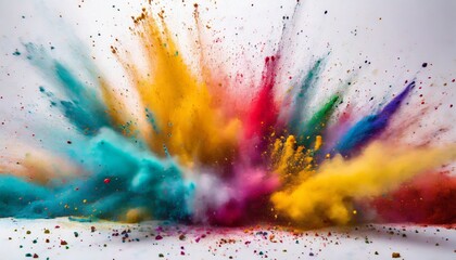 colored powder explosion on white background freeze motion - obrazy, fototapety, plakaty