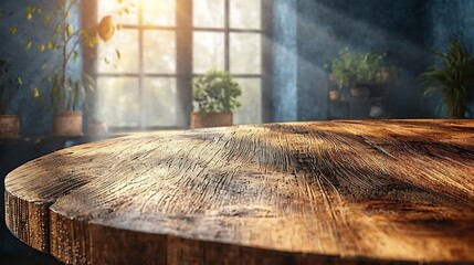 Empty beautiful round wood table top counter on interior in clean and bright with shadow background, Ready,white background, for product montage : Generative AI