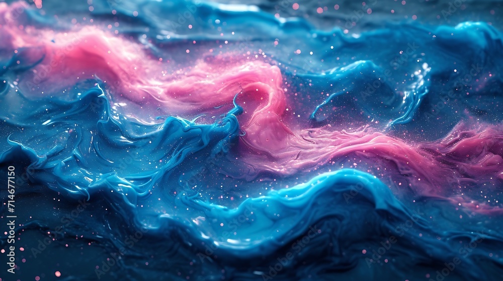 Poster Beautiful abstraction of liquid paints in slow blending flow mixing together gently : Generative AI
