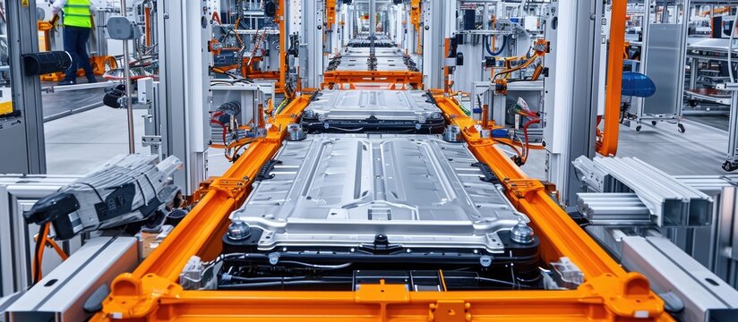 Battery module with high capacity on production line for electric or hybrid vehicles.