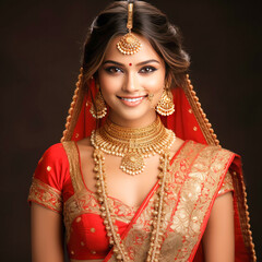 Young beautiful indian woman in traditional clothing and jwelery