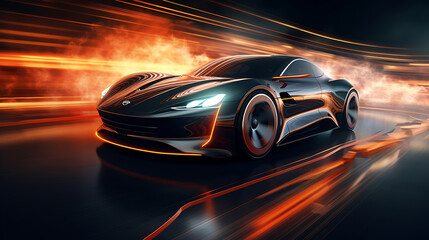 The acceleration of an electric sports car. - obrazy, fototapety, plakaty