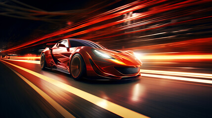 The acceleration of a supercharged sports car. - obrazy, fototapety, plakaty