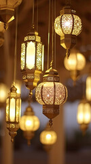 Fototapeta na wymiar lantern in the temple, Hanging Golden Lanterns