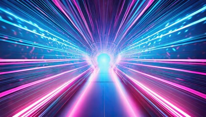 blue and pink speed light abstract background sci fi tunnel backdrop - obrazy, fototapety, plakaty