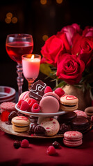 Valentine's Day pastries and sweets. Chocolate and macaroons