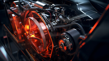 The engine technology of a hybrid hypercar. - obrazy, fototapety, plakaty