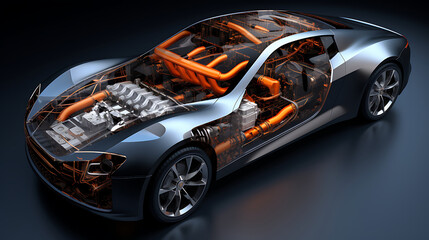 The engine technology of a hybrid sports car. - obrazy, fototapety, plakaty