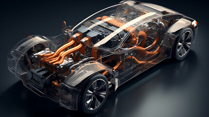 The engine technology of a hybrid sports car. - obrazy, fototapety, plakaty