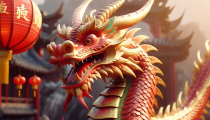 Naklejka premium Beautiful fantasy dragon. Year of the Dragon according to the eastern horoscope