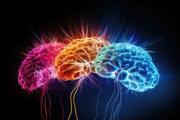 Love Neurochemistry colored glowing neon brain amorous emotion. Vasopressin, norepinephrine, cortisol, cuddle hormone adrenaline, adds warmth. Adoration, amour, fondness neurochemical hues love canvas