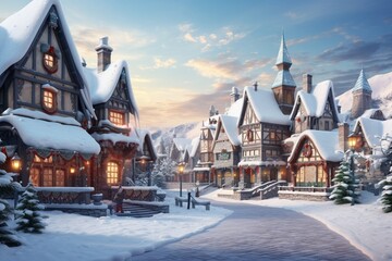 The charm of a snowy Christmas town comes alive in an abstract depiction.