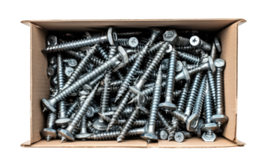 Box of Drywall Screws, Orchestrating a Symphony of Swift and Secure Fastening on a White or Clear Surface PNG Transparent Background.