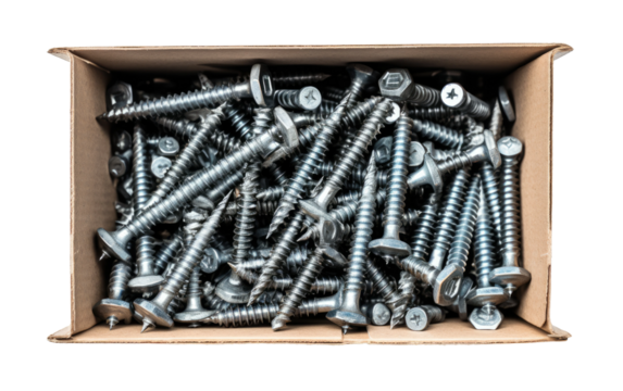 Box of Drywall Screws, Orchestrating a Symphony of Swift and Secure Fastening on a White or Clear Surface PNG Transparent Background.