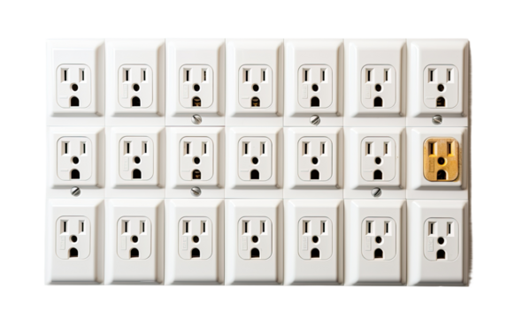 The Box of Electrical Outlet Sockets, a Dynamic Hub for Power, Fusing Convenience with Technology on a White or Clear Surface PNG Transparent Background.