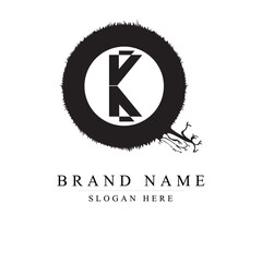 QK letter calligraphic Minimal monogram emblem style vector logo, Qk logo design