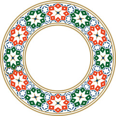 Vector round national colored ornament of ancient Persia. Iranian ethnic circle, ring, border, frame..
