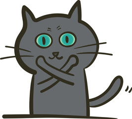 手をクロスさせるやんちゃなロシアンブルーのイラスト