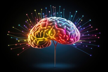 Fototapeta premium Colored Neural neuroscience love, brain amorous feelings. Chemical symphony dopamine, oxytocin, serotonin, endorphins, affection waves, passion, devotion and Phenylethylamine (PEA) romantic tapestry