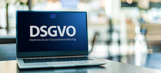 Laptop computer displaying the sign of DSGVO