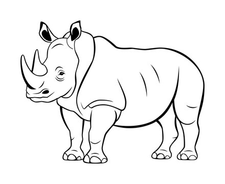 Rhinoceros vector illustration. Animal world. Isolated flat style rhino figure on a white background. Rhinoceros drawing.