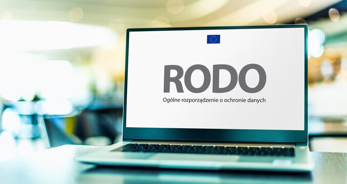 Laptop computer displaying the sign of RODO