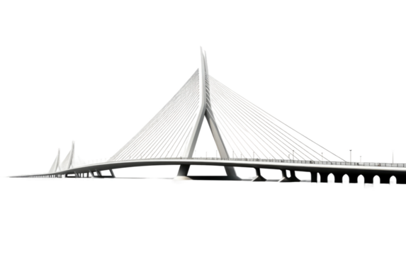Cable Stayed Bridge, a Marvel of Structural Elegance and Engineering Ingenuity on a White or Clear Surface PNG Transparent Background.