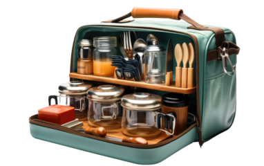 Camping Cookware Organizer, Commanding Efficiency in Outdoor Cooking Ventures on a White or Clear Surface PNG Transparent Background.
