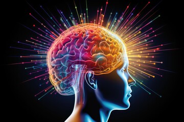 Obraz premium Colored Brain tumor oncology treatment tumor resection, radiation therapy, neurooncology and chemotherapy. Oncogene mutations, oligodendrogliomas, ependymomas, axon medulloblastomas precision medicine