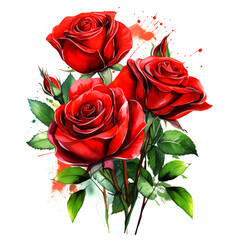 Red roses watercolor illustration for poster, wedding, invitation and sublimation design