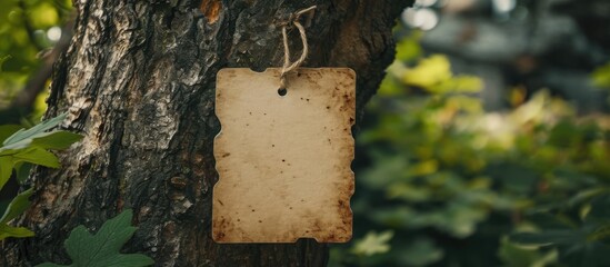 Paper label hung on tree