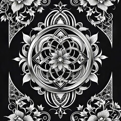 Black and white vector illustration, vector tattoo with Asian (Chinese) patterns, Asian symbols, hand drawn sketch,