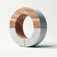 O letter shape created from concrete and wood. AI generated illustration
