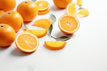 Fototapeta premium Cut citrus fruits on white background oranges